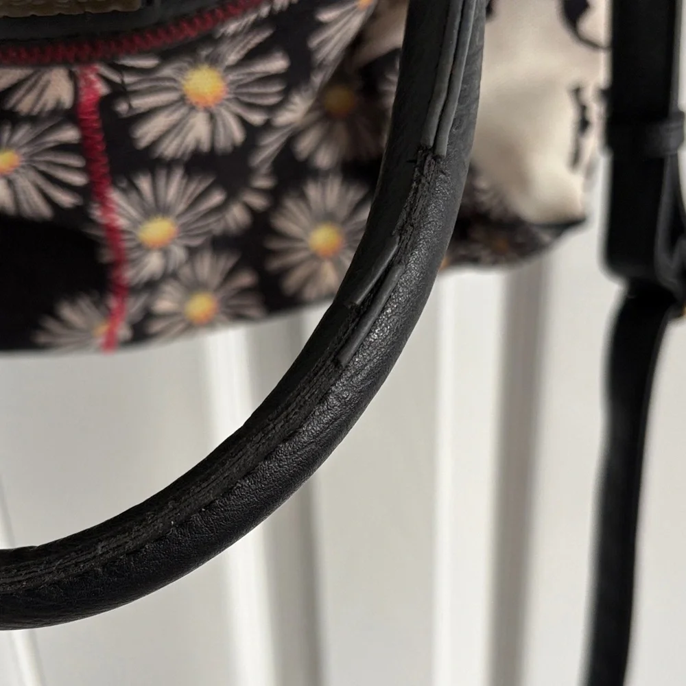 Desigual Black Satchel Red & White Floral Detail Top Handle w. Crossbody Strap
